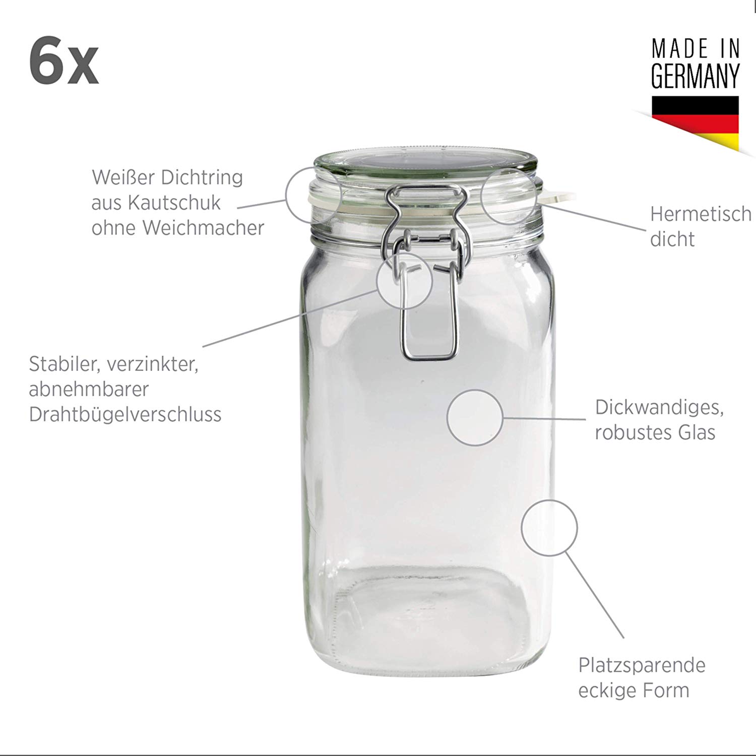 Mäser Gothika 1.45 Litre Clip-Top Glass Jars, Set of 6 - Image 2