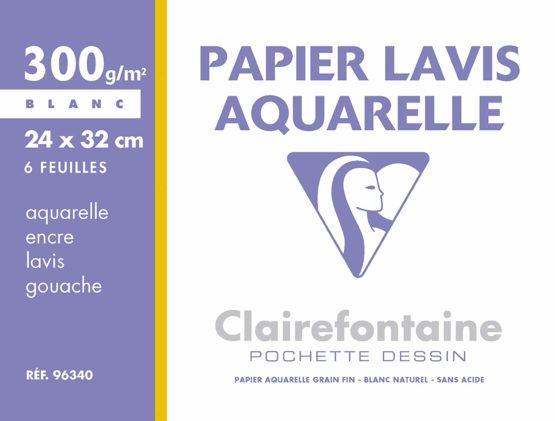 Clairefontaine Wash Drawing Paper, 300 g, 24 x 32 cm, 6 Sheets