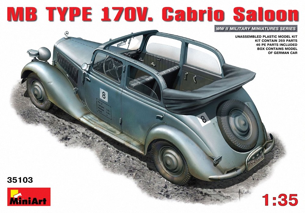 Miniart 1:35 Scale German Staff Car 170V Plastic Model Kit, Various, Small