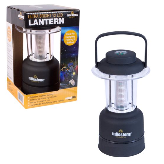 Milestone Camping 52560 Ultra Bright 12 LED Lantern / Built-In Compass / Dimmer Functionality / Sailing, Fishing Or Camping Lantern / Battery Operated / 20cm Tall