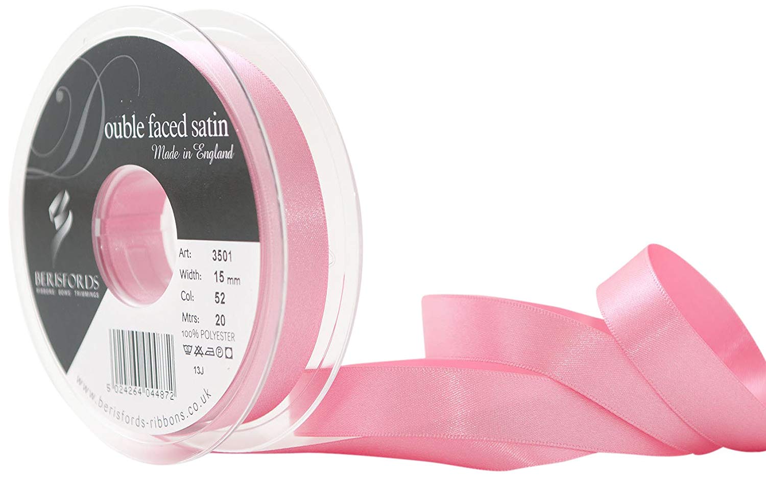 Berisfords Double Satin Ribbon, Hot Pink, 15 mm