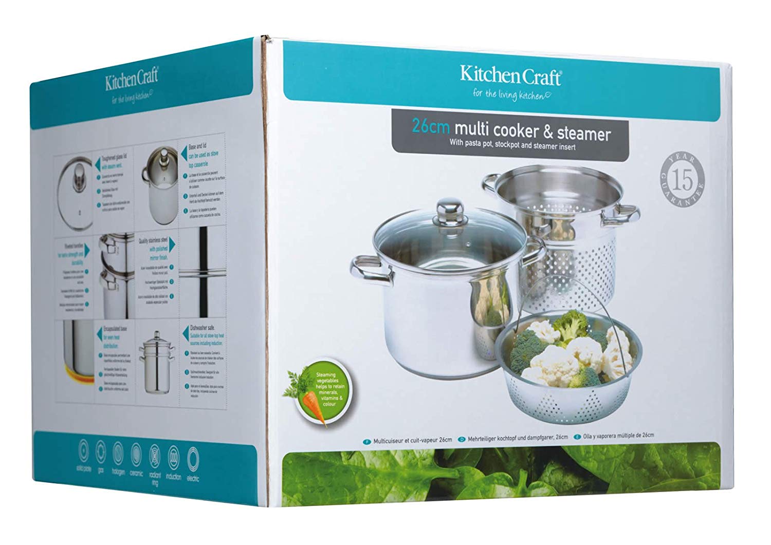 KitchenCraft 7.5 L Clearview Stainless Steel Multi Cooker, Silver - Image 2