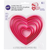 Wilton 2304-115 Heart Biscuit/Cookie Cutter Set, Nesting, Valentines, Plastic, Pink, 6 Pieces, Multicolour, Multiple