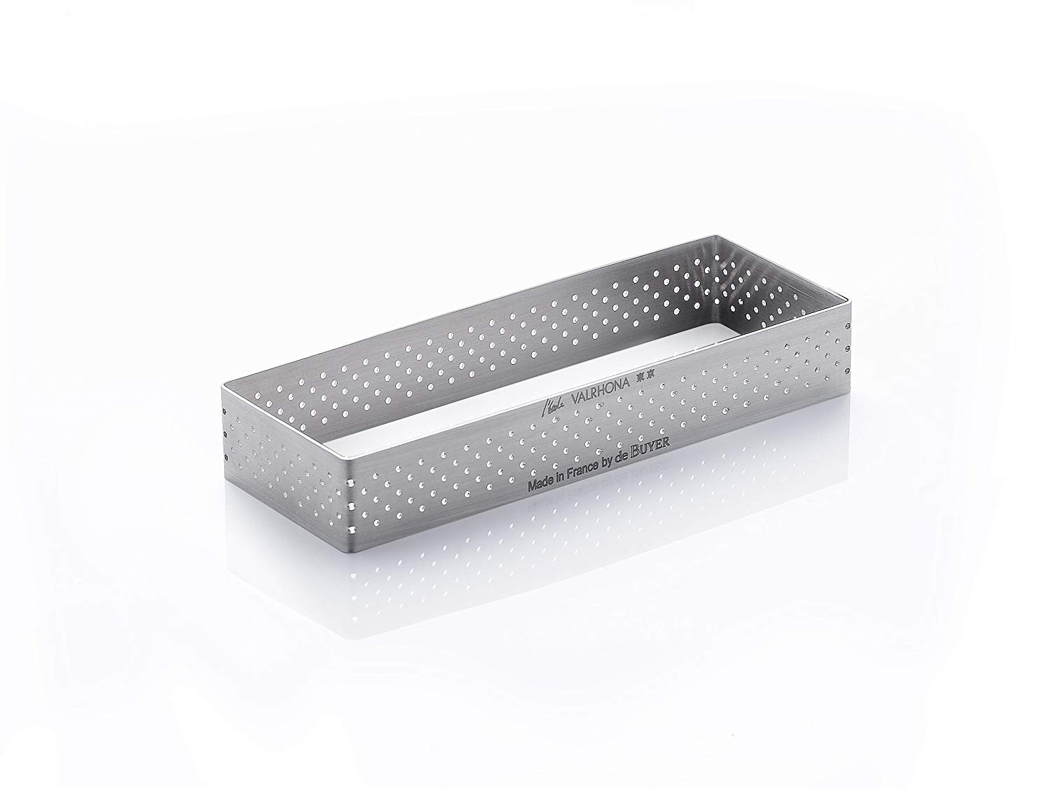 De Buyer Rectangular Tart Ring with Perforated Straight Edged in Stainless Steel, Silver, 12.5 x 4.19 x 2.21 cm
