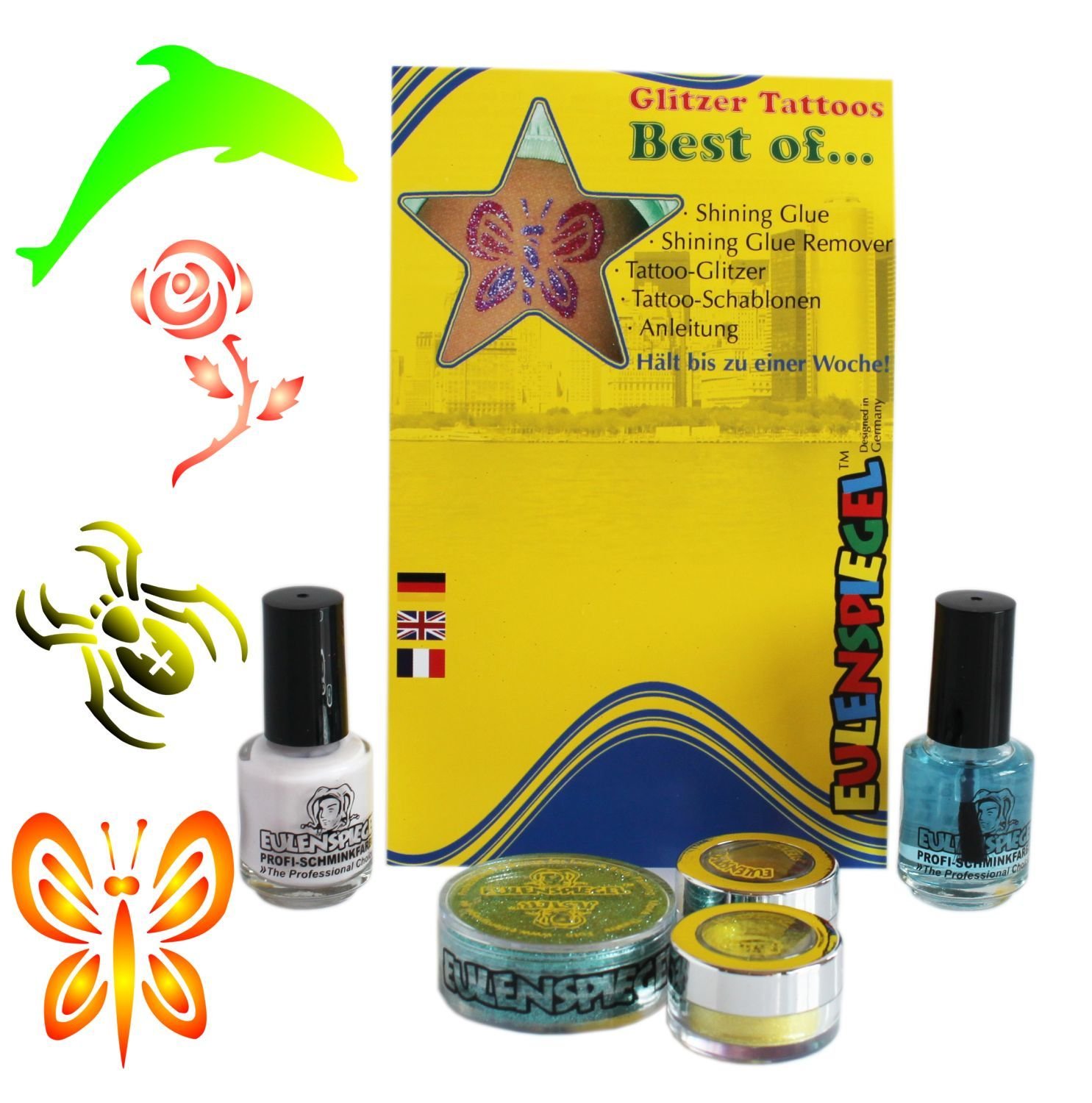 Creative Eulenspiegel Glitter Tattoo Designer Set - Best Collection, Türkis, 4 Schablonen - Image 2