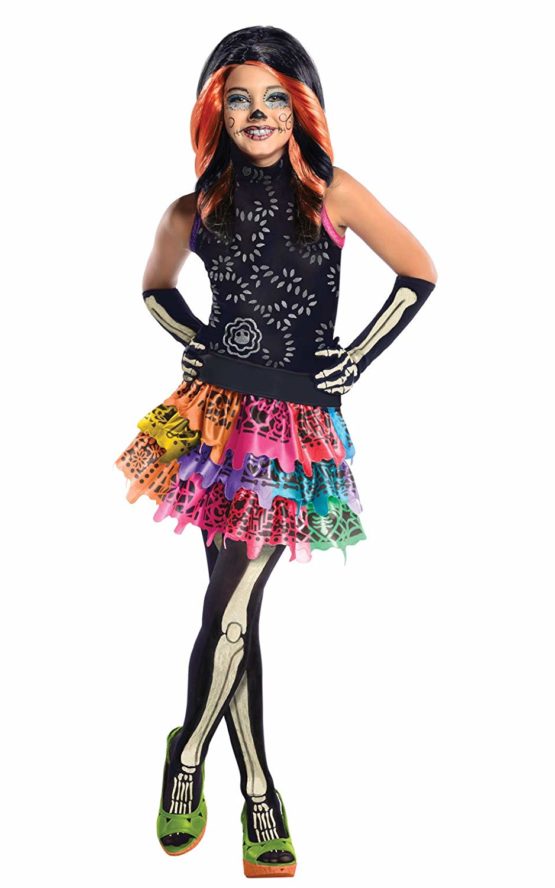 Rubie's Official Skelita Calvaeras + Tights Girls Fancy Dress Halloween Monster High Kids Costume