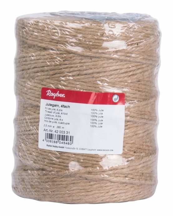 Rayher 4200331 Jute Twine 3Ply, Jute String for Craft, Floristry and Decorations, Diameter 3.5 mm, Length 280 m, natural