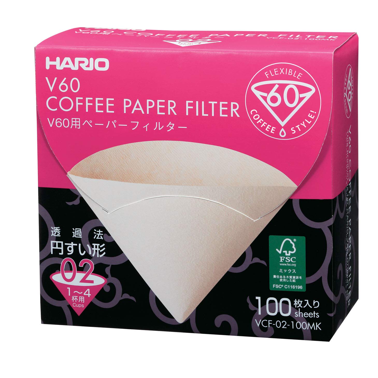 HARIO VCF-02-100MK 1-Piece Box of Paper Filter for 02 Dripper Misarashi, Natural, Without Tabs, Size 02-100pcs