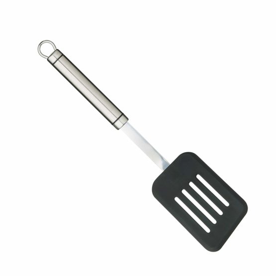 KitchenCraft Professional Slotted Turner with Non Stick Safe Nylon Head, Rectangular, Stainless Steel, 31 cm