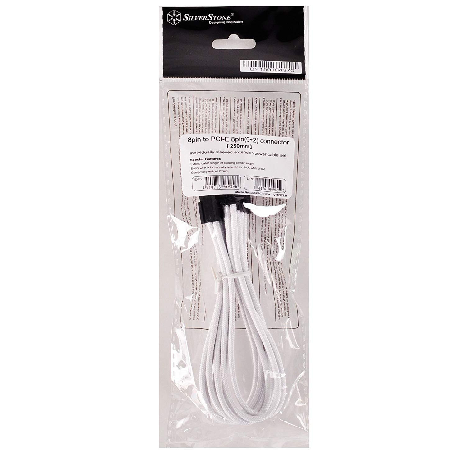 SilverStone SST-PP07-PCIW - 25cm 8pin to PCI-E 6+2pin Sleeved Extention Cable, white, 24 - Image 3