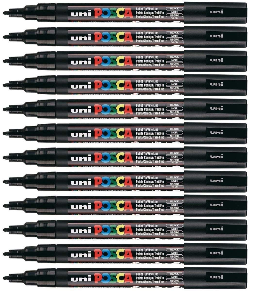 uni-ball Posca PC3M Marker Fine Tip Line Width 0.9-1.3 mm Ref 9002000 - Black, Pack 12