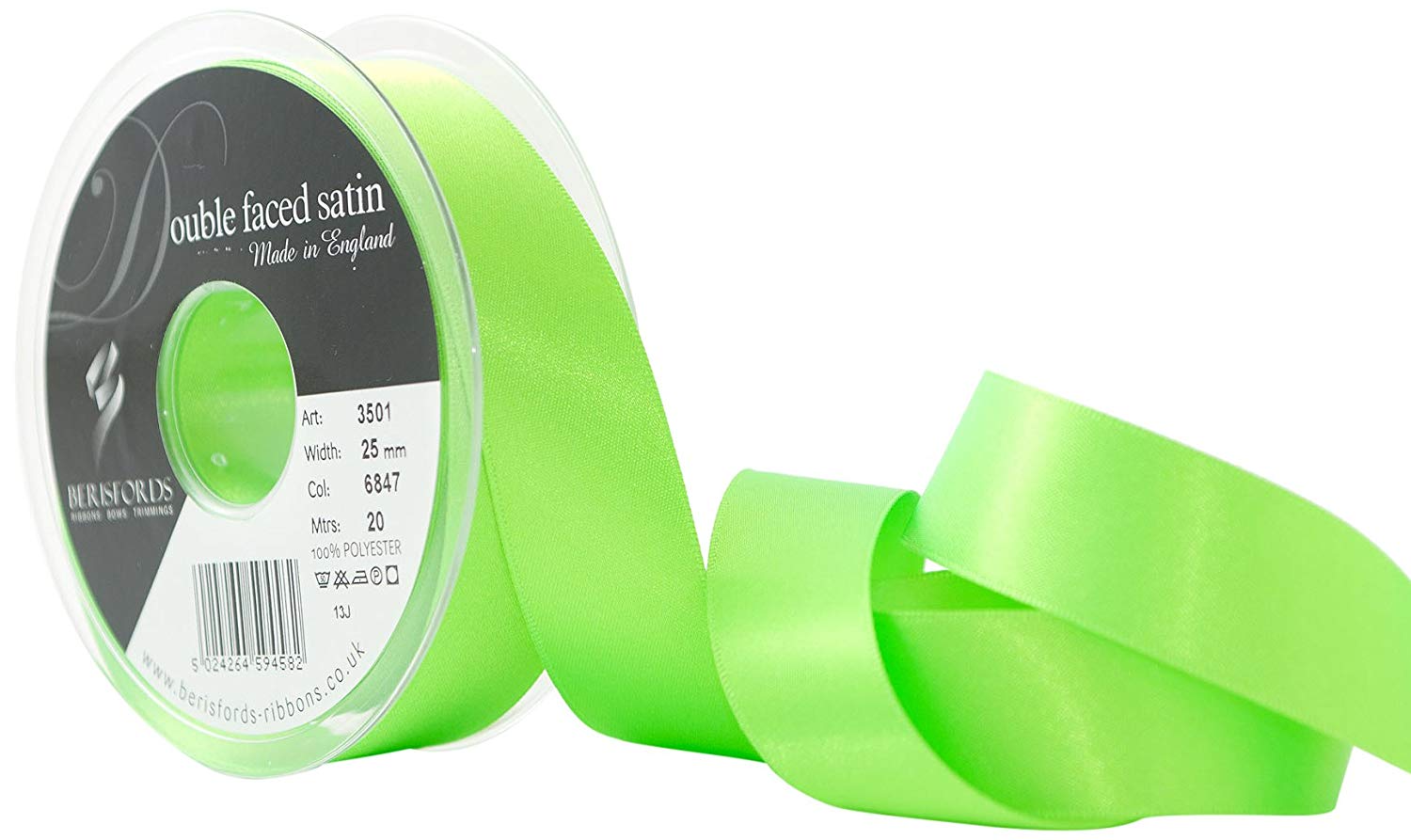Berisfords Ribbon, Flo Green, 20m, 3501-FG-25, 25 mm