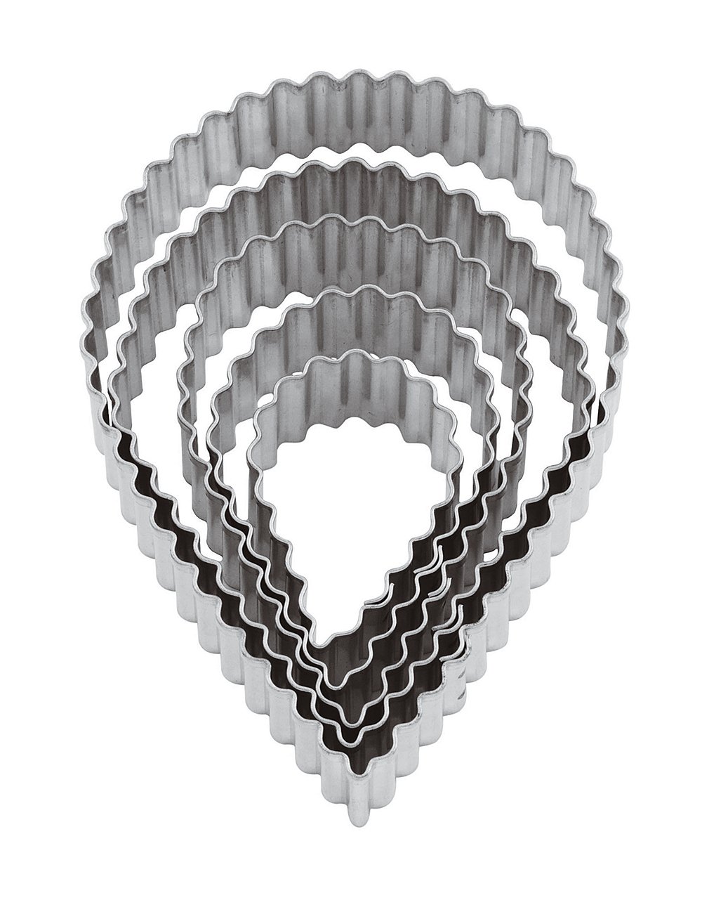 Paderno Tin Plated Fluted Teardrop Pastry Cutters 5 Pieces, Silver, 5 piezas