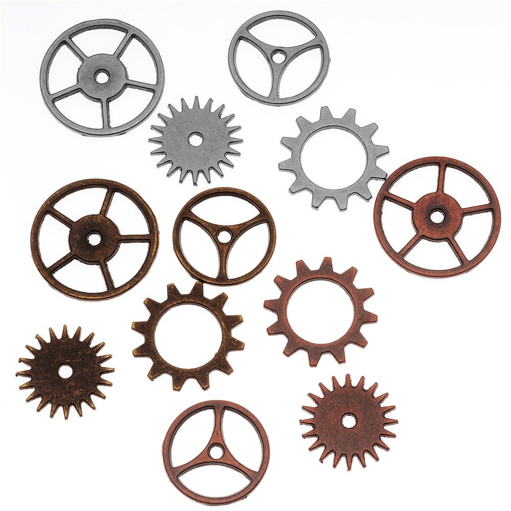 Tim Holtz 0.75 - 1-inch Idea-Ology Sprocket Metal Gears, Pack of 12, Antique Nickel/ Brass/ Copper, Brown - Image 3