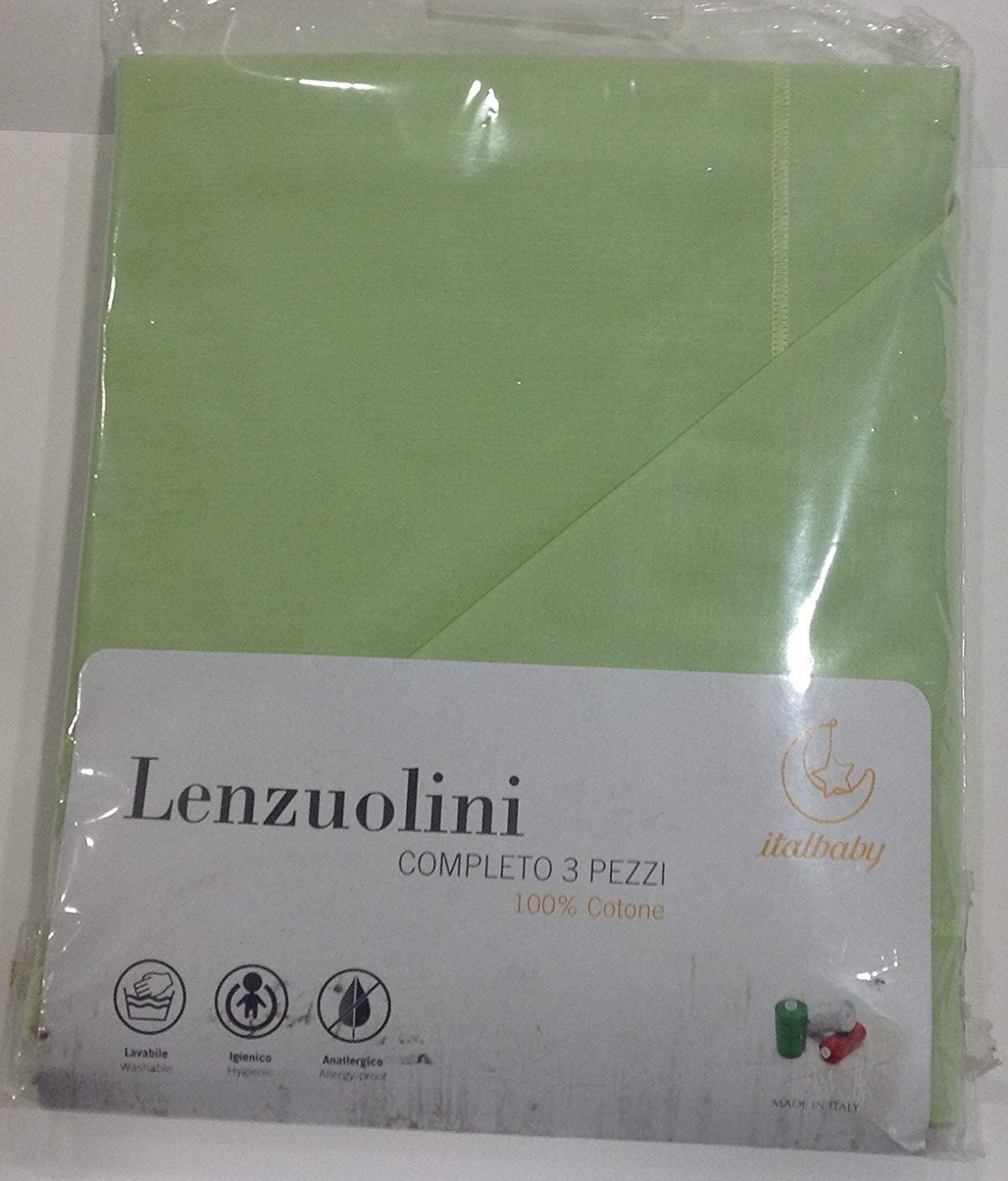 Italbaby 3 Piece Plain Cot Sheet Set, Lime, Multi-Color, One Size
