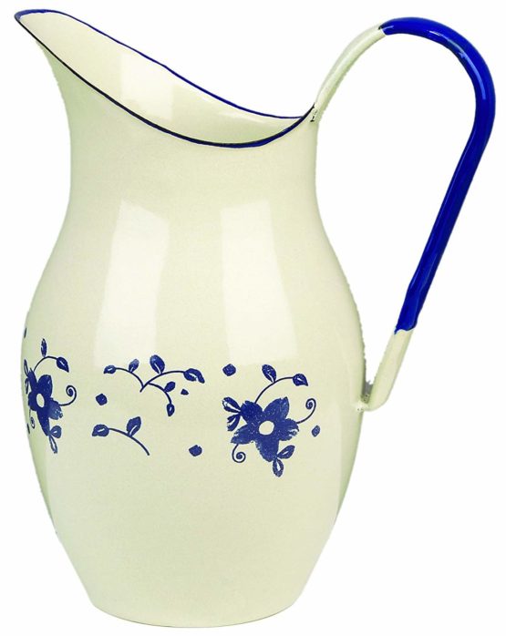 IBILI Pitcher Sena Belly Shaped 2,5 l of Enamelled Steel, White/Blue, 10 x 10 x 20 cm