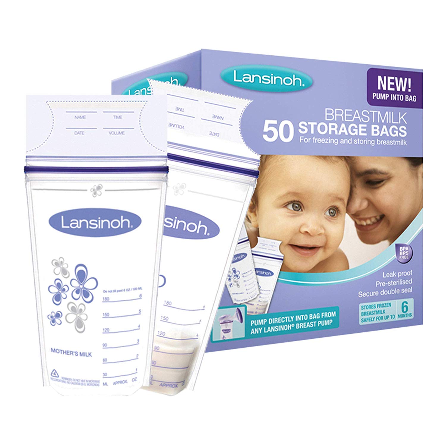 Lansinoh Breast Milk Storage Bags, Pre-Sterilised, Leakproof & BPA/BPS-Free, Fridge & Freezer Breastmilk Pouches