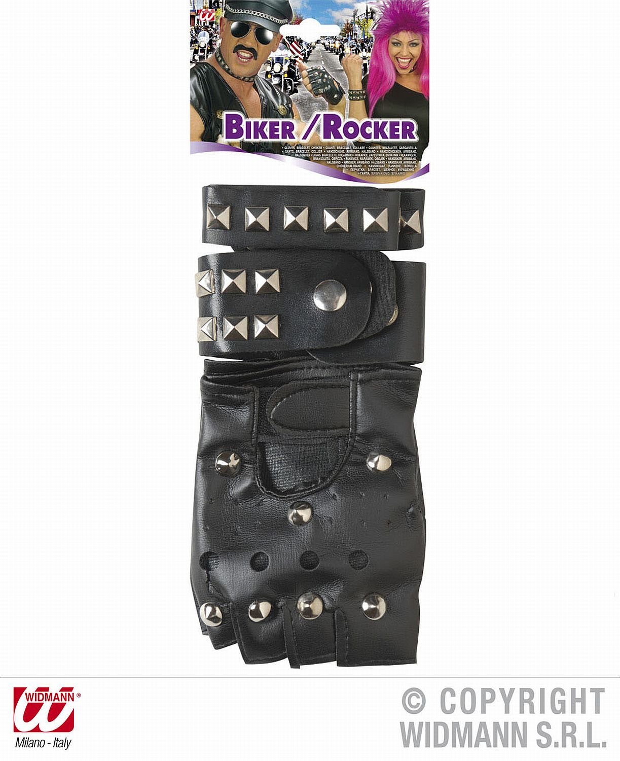 W WIDMANN MILANO Party Fashion Biker/Rocker Set /Bracelet/Choker Feather Gloves for Fancy Dress Costumes Accessory - Image 3
