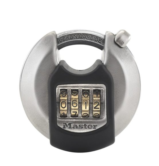 MASTER LOCK Heavy Duty Disc Padlock [Combination] [Stainless Steel] [Outdoor] M40EURDNUM - Best Used for Storage Units, Sheds, Garages, Trailers and More