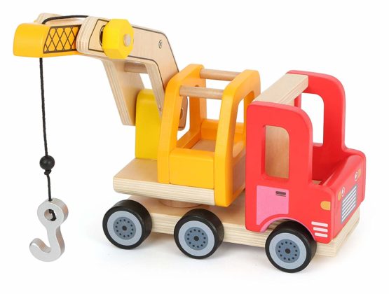 Small Foot 12008 Kranwagen aus Holz, vielen Funktionen, 360 Grad drehbar, Greifhaken mit Kurbelfunktion, herausfahrbarer Ausleger Toy, Multicoloured - Image 4