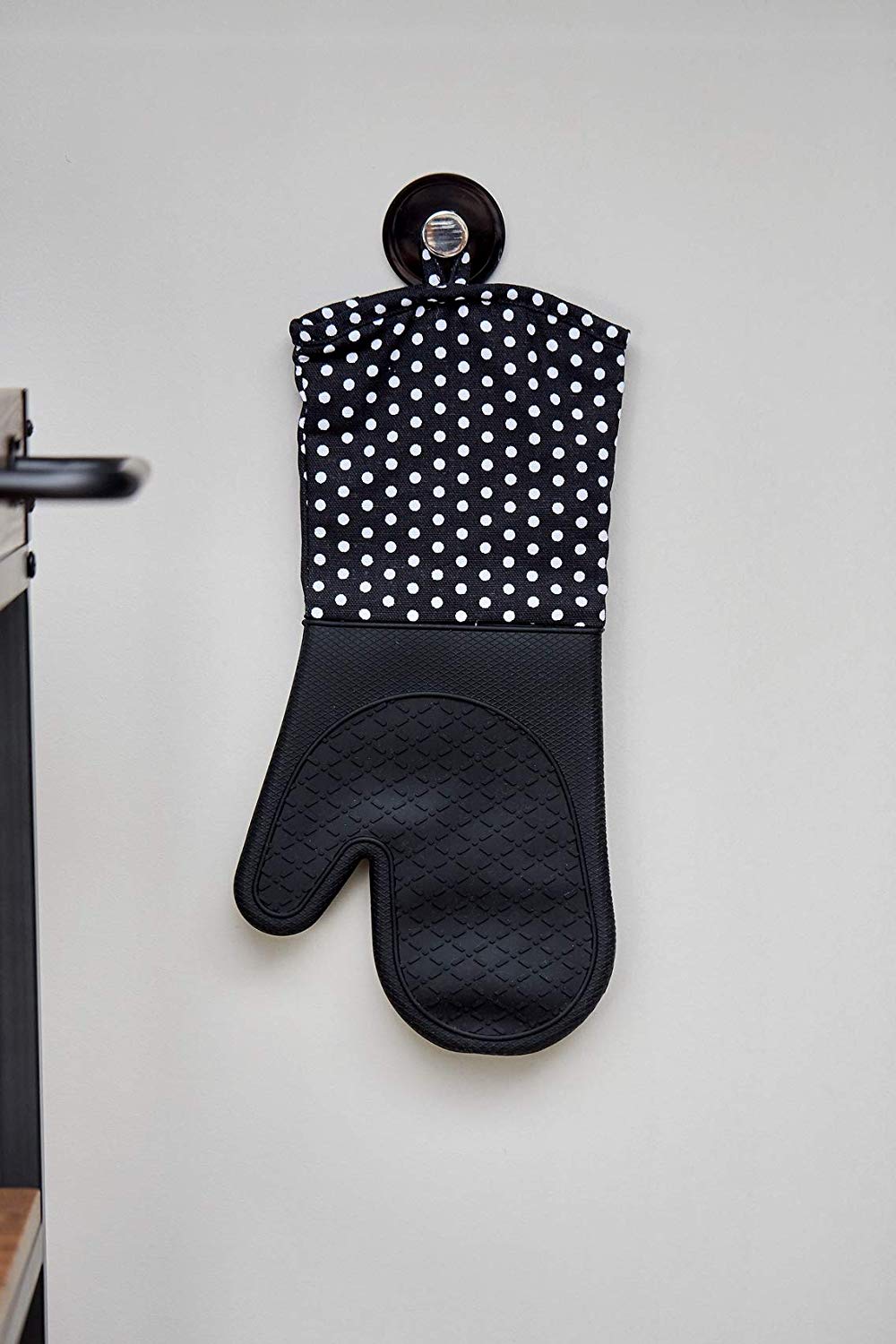 WENKO 2102167100 Oven gloves Silicone Black - 1 pair, Cotton, Black/White/Black, 18.5 x 3 x 37.5 cm - Image 4