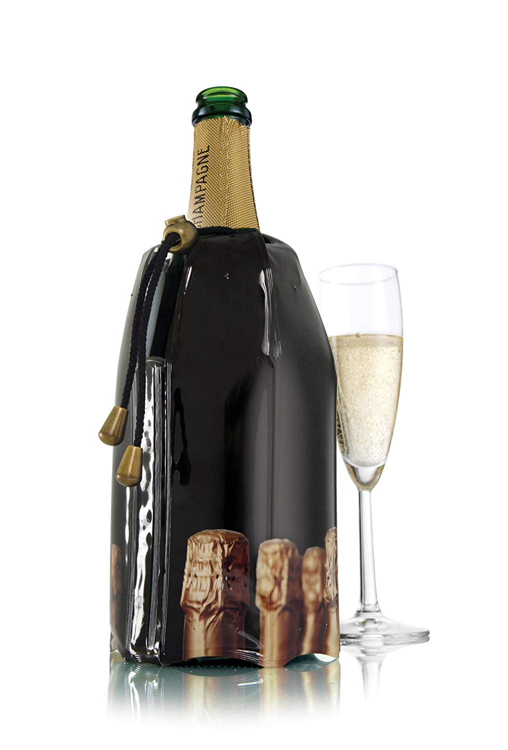 Vacu Vin Active Cooler Champagne Chiller - Reusable, Flexible Wine Bottle Cooler - Champagne Bottle Print