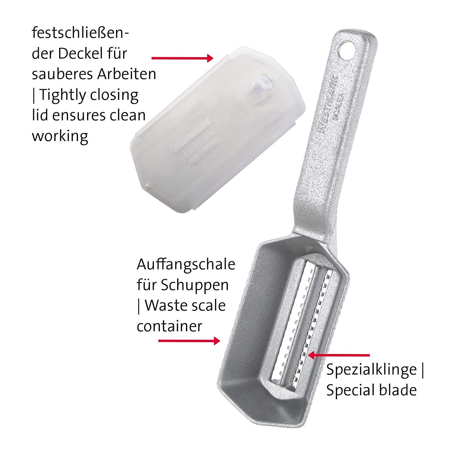 Westmark Fish Scaler With Scale Catching Tray, Aluminium, Special Food-Safe Coating, Stainless Steel, 21 X 5.9 X 5.3 cm - Image 3