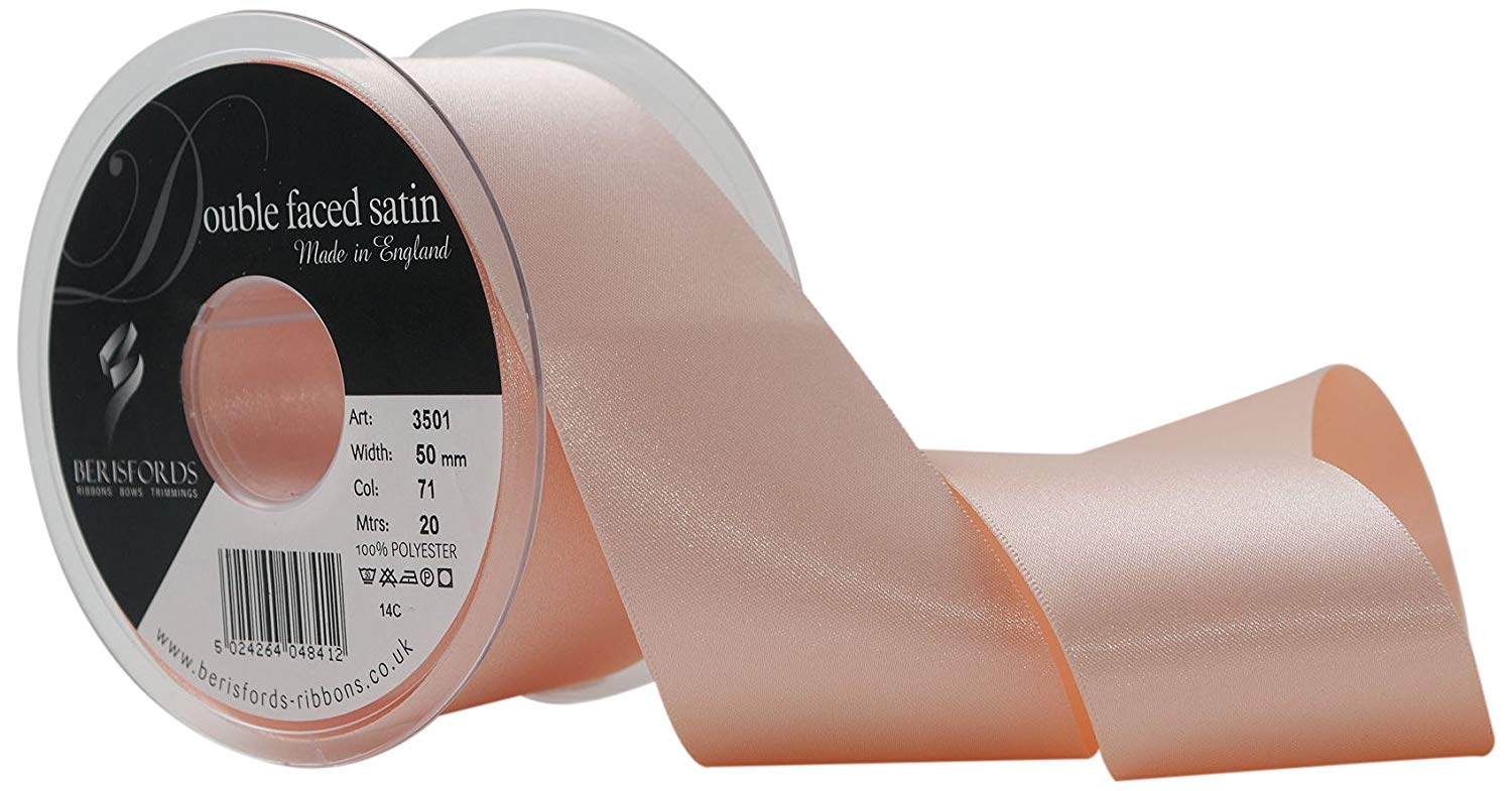 Berisfords 3501 Double Satin Ribbon, Peach, 50 mm