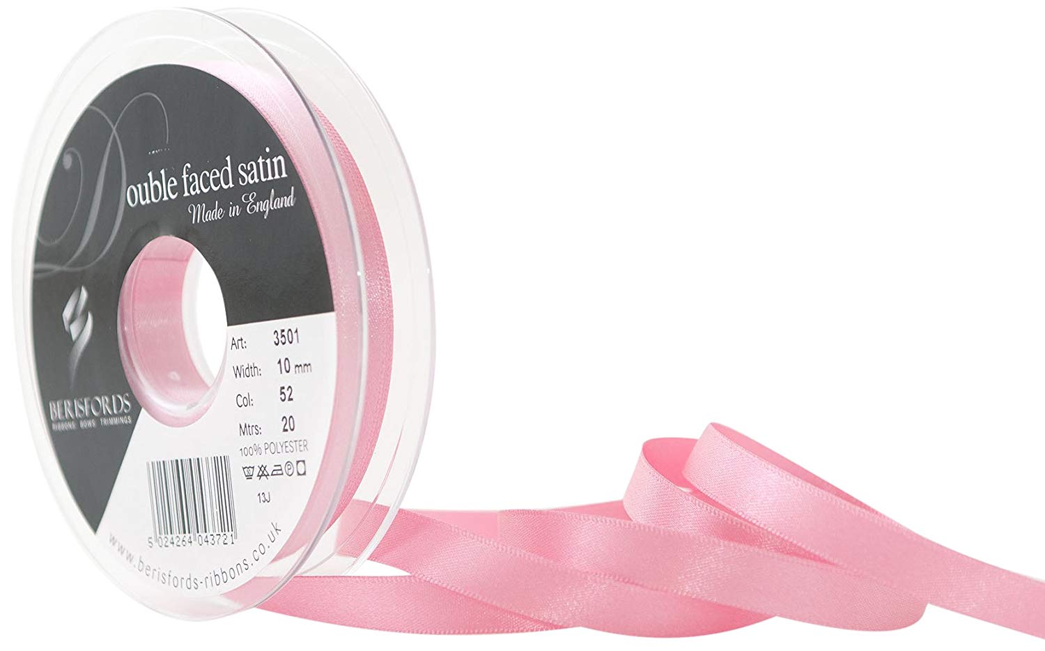 Berisfords 3501 52 Double Satin Ribbon, Hot Pink, 10 mm