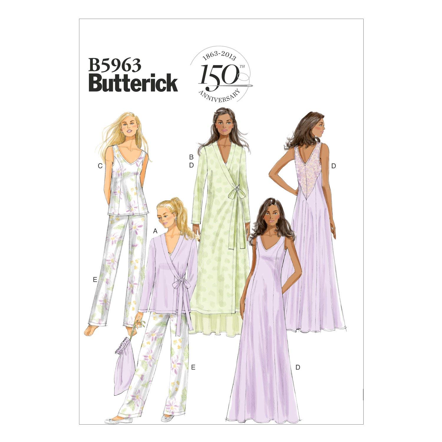 Butterick Patterns B5963 E5 Misses Robe/ Top/ Gown/ Pants and Bag, White, E5 (14-16-18-20-22)