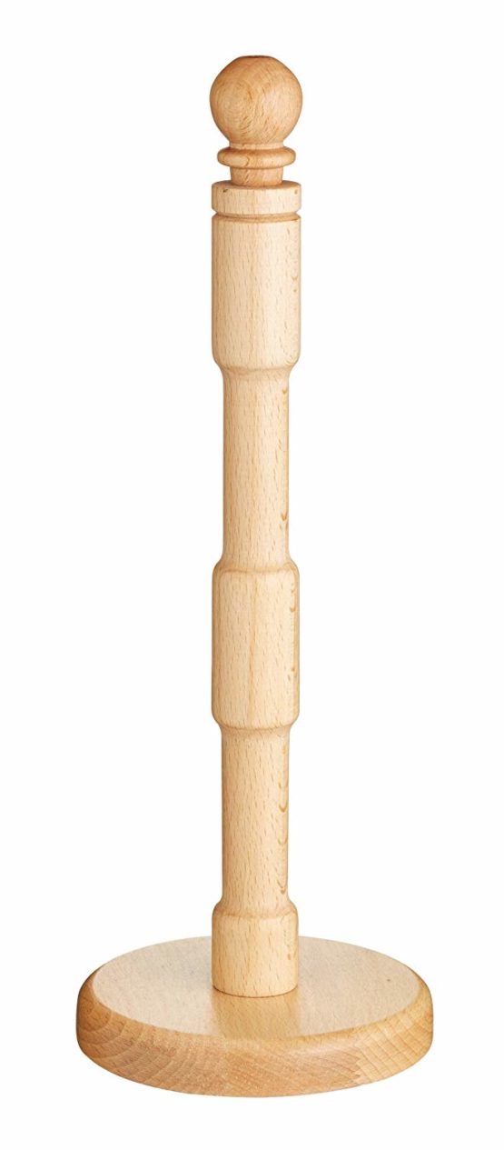 KitchenCraft Wooden Kitchen Roll Holder, Upright Design, Beechwood, 33.5 cm