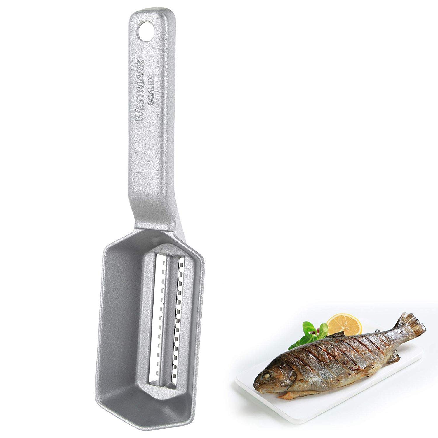 Westmark Fish Scaler With Scale Catching Tray, Aluminium, Special Food-Safe Coating, Stainless Steel, 21 X 5.9 X 5.3 cm