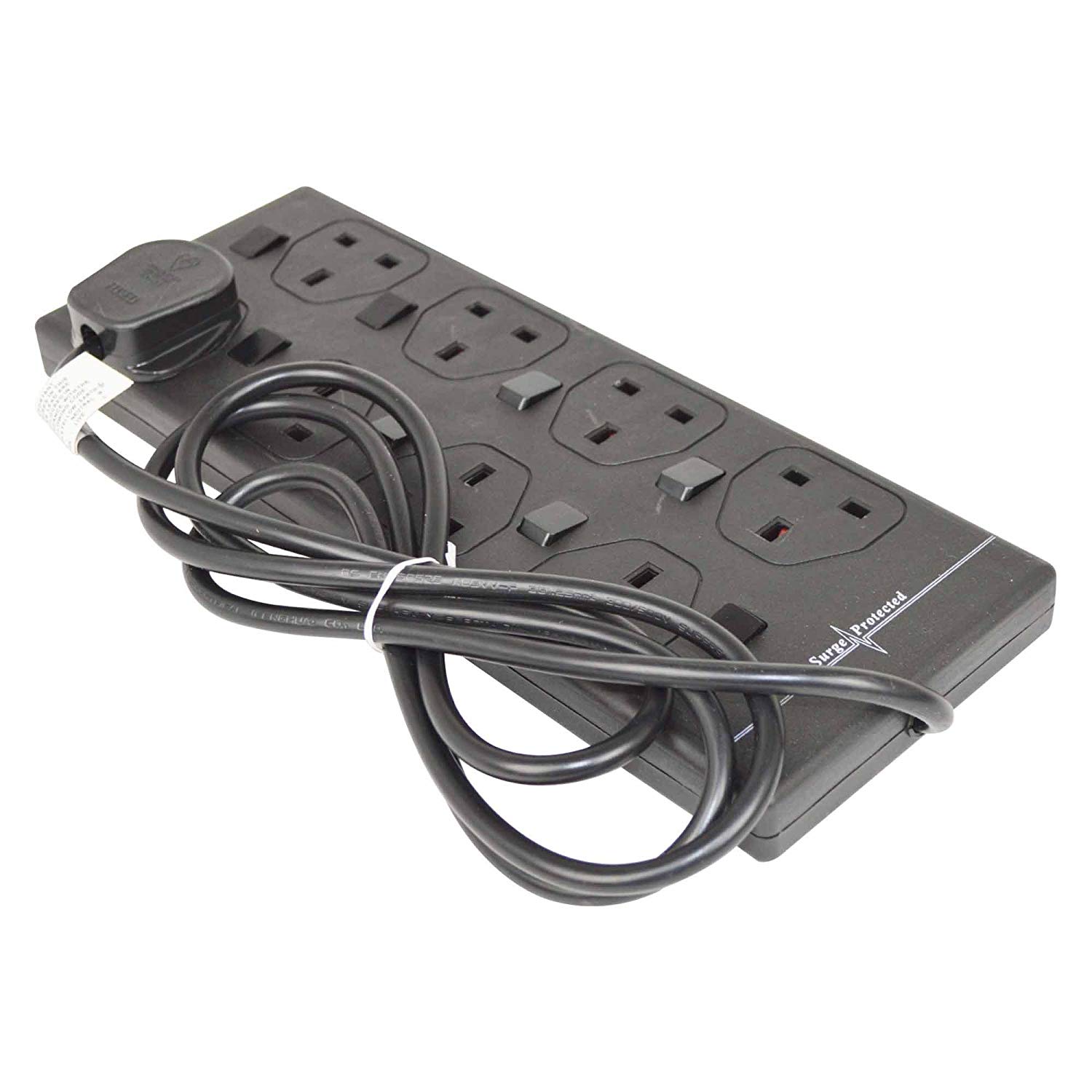 STATUS Black Multi Plug Extension 8 Socket Extension Cable 2m Extension Lead Individually Switched with Neon I