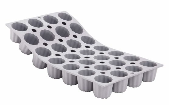 De Buyer Elastomoule 1.9 cl Mini-Bordelais Fluted Cake Moulds, Silicone, Grey, 35.41 x 17.4 x 3.99 cm