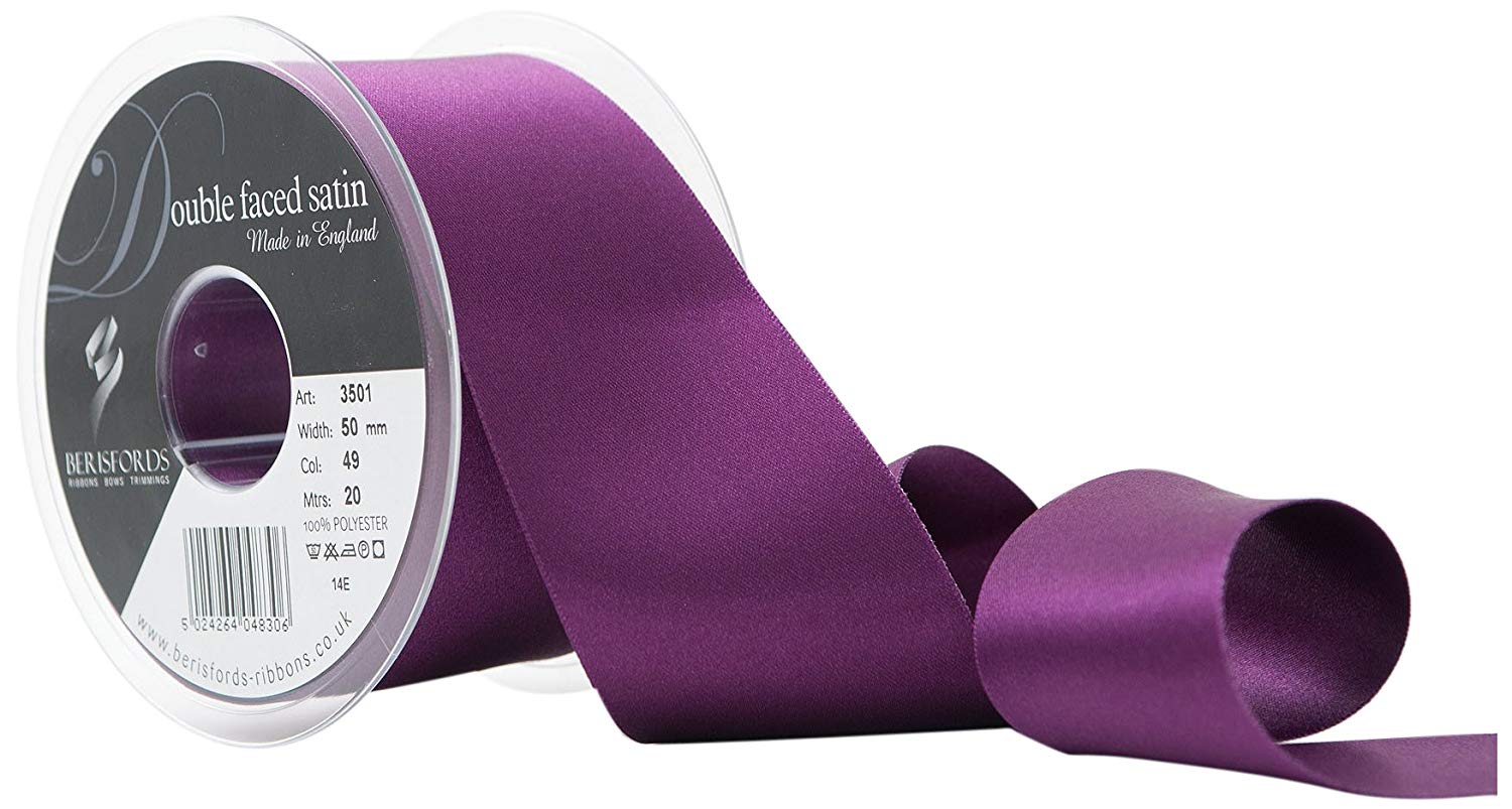 Berisfords 3501 50mm 49 Plum Double Satin Ribbon x 20mtr, 50 mm