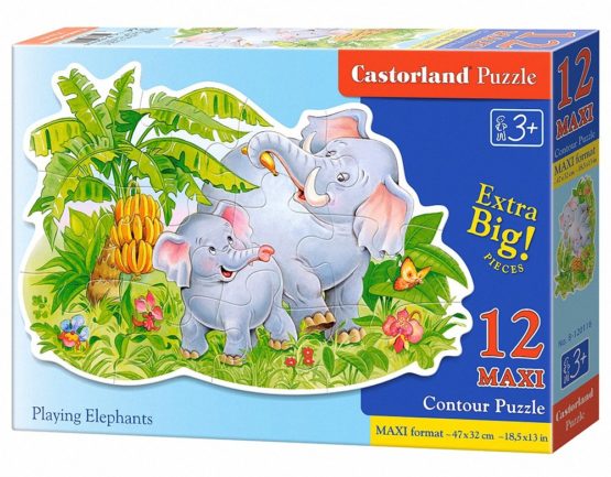 Castorland B-120116 Premium Playing Elephants Contour Maxi Jigsaw Puzzle, 12 Pieces Set, Multi