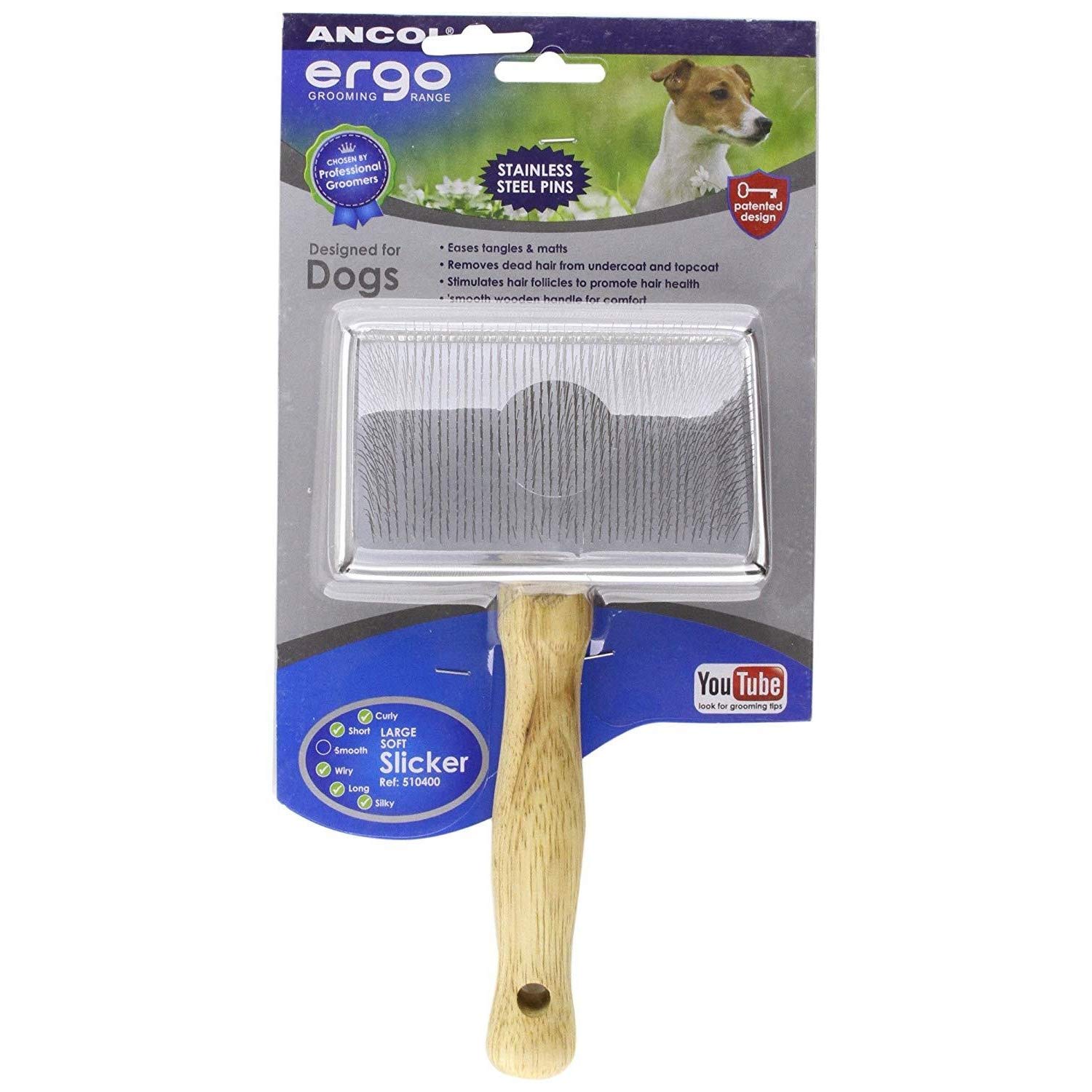 Ancol Heritage Wood Handle Soft Slicker Brush Medium, Light Brown, Silver