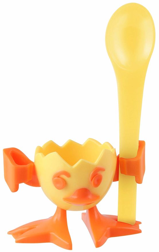 Fackelmann Cup and Egg Spoon Chicky of Plastic, Yellow/Orange, 7.5 x 5 x 4.5 cm