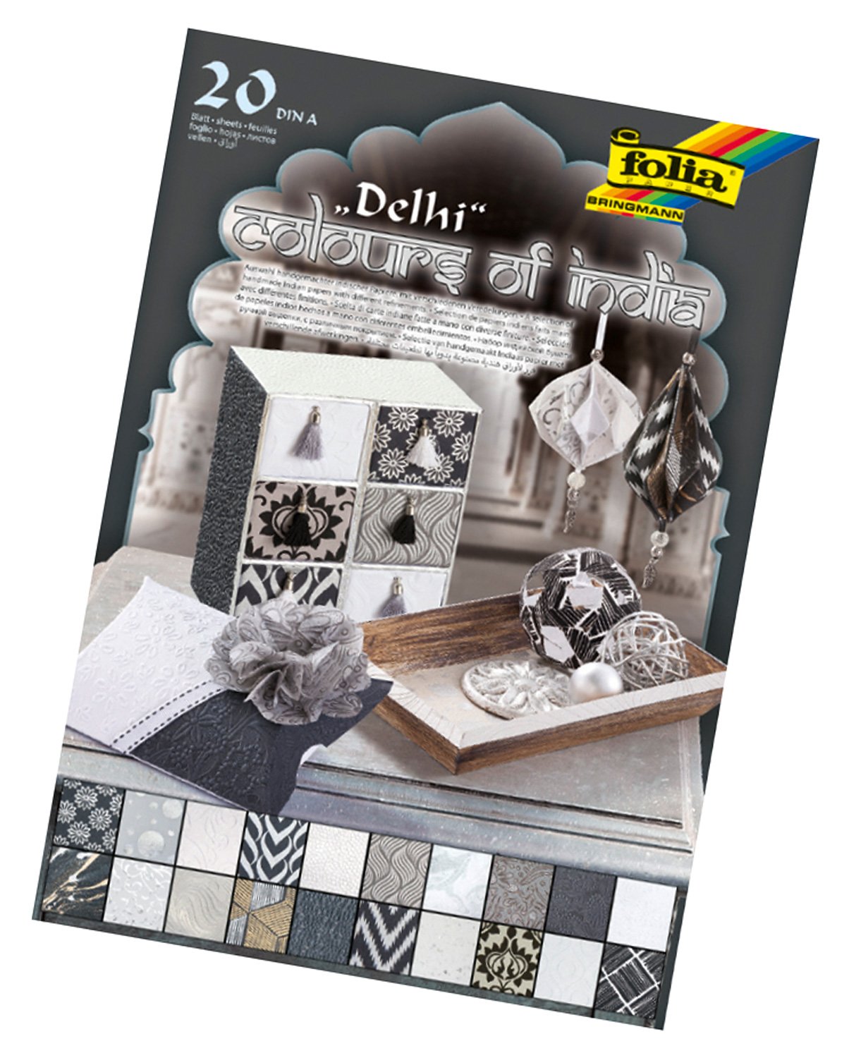 Folia Bringmann 550405 Creative Block Delhi A4 - 20 sheets assorted colours, Schwarz