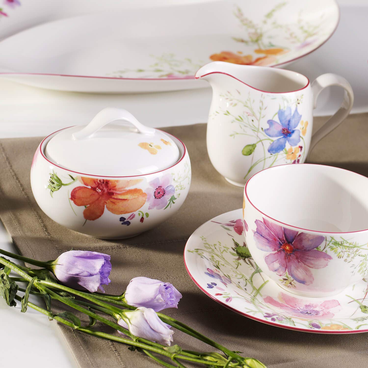 Villeroy & Boch Mariefleur Basic Sugar Bowl, Premium Porcelain, White/Multicoloured, 0.45 Litre - Image 2