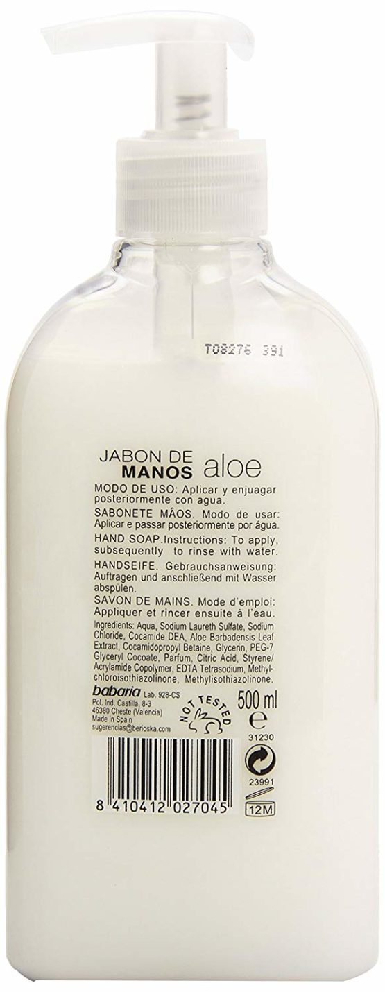 Babaria Liquid Hand Soap Aloe Vera 500ml - Image 2
