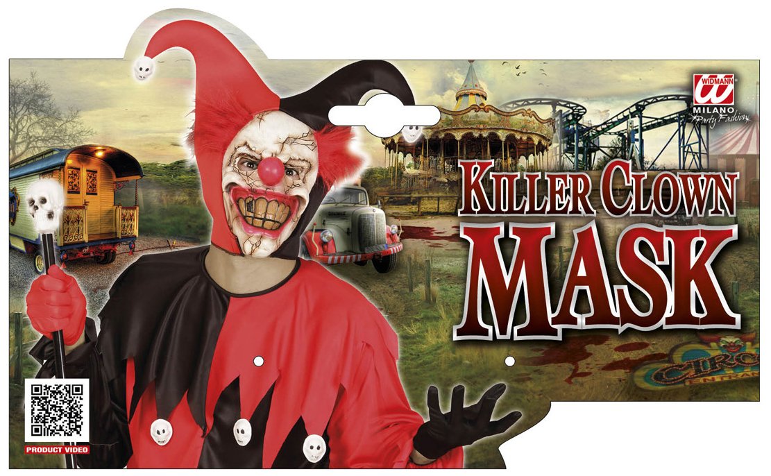 Widmann Half Face Mask Killer Clown with Hair Carnival Halloween Party Costumes, Multi-coloured, standard size - Image 4