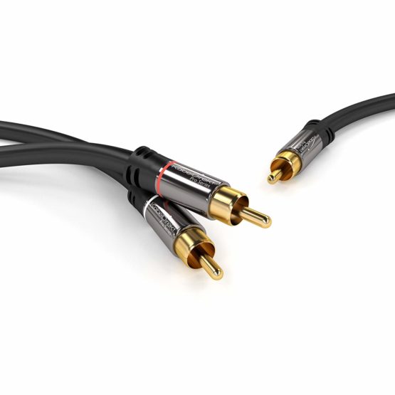 KabelDirekt – 1m – RCA/phono Y cable, 1 to 2 RCA/phono, stereo audio cable (coax cable, RCA/phono male/male cinch plugs, analogue/digital, adapter for subs/amps/Hi-Fis/home cinema/receivers, black) - Image 2