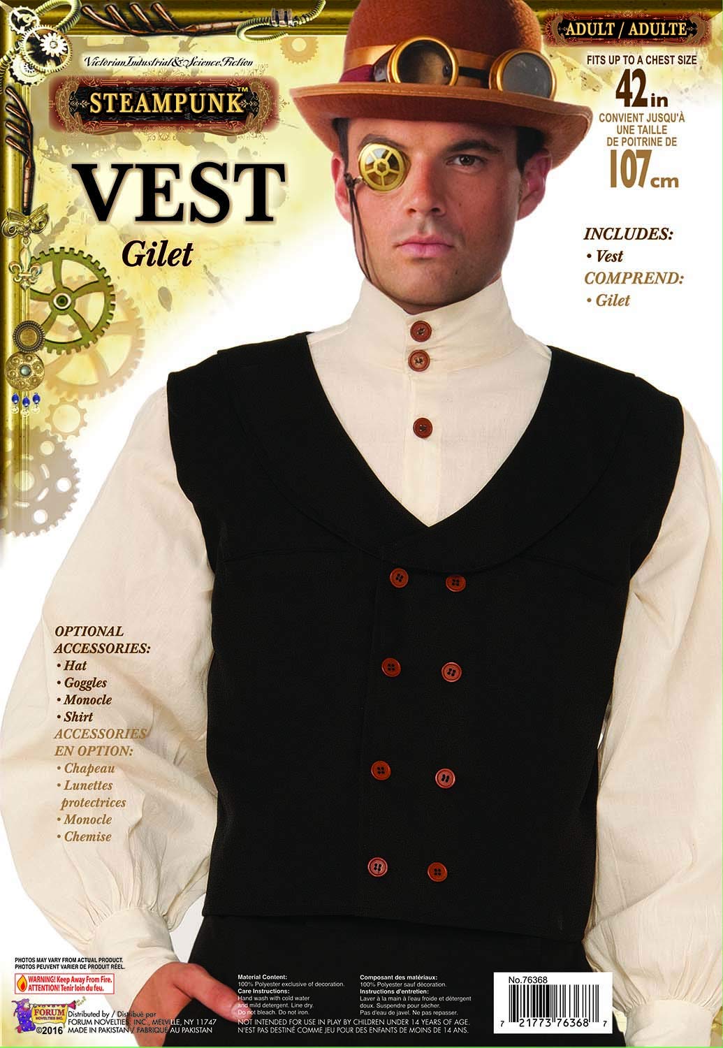 Bristol Novelty Forum Novelties X76368 42-Inch Black Steampunk Vest Costume