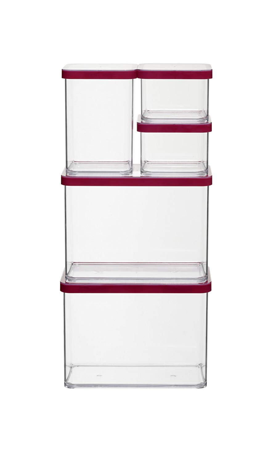 Rotho, Loft, Set of 5 storage boxes, Plastic (PP) BPA-free, transparent/red, 2 x 2,1l, 1 x 1,0l, 2 x 0,5l (30,0 x 21,0 x 15,0 cm) - Image 2