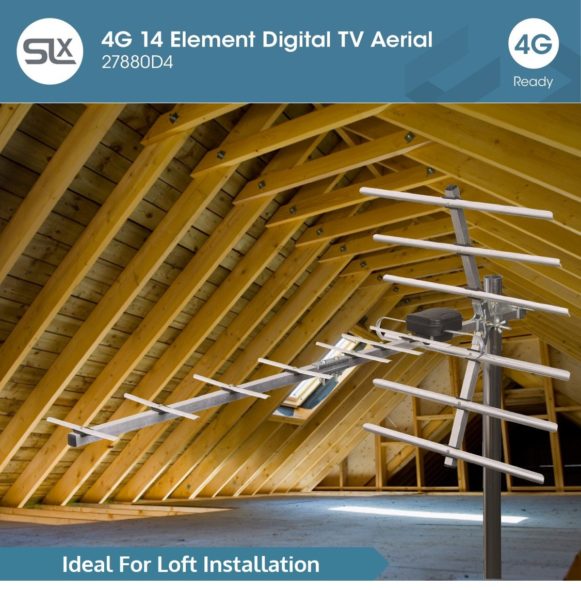 Loft Digital TV Aerial, SLx 27880D4 4G Filtered 14 Element Aerial for