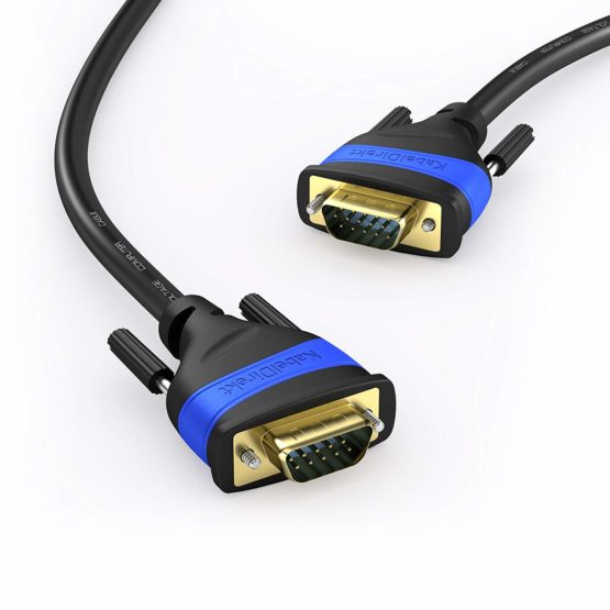 KabelDirekt – 2m – VGA cable (15 pin, Full HD/1080p, 3D ready, VGA male to VGA male connectors, connects PCs to monitors/CRT displays/TVs, gold-plated connectors, black) - Image 2