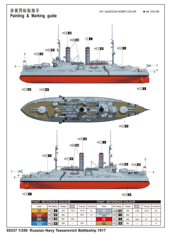 Trumpeter Tsesarevich Russian Navy Battleship 1917 Model Kit (1/350 Scale) - Image 3