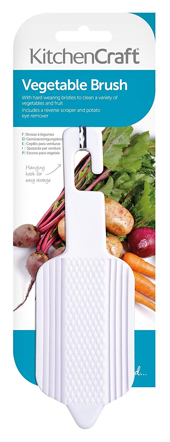 KitchenCraft Vegetable Brush, Plastic Vegetable Scrubber, Durable Bristles and Hook, 15 x 6cm (6 x 2.5''), White - Image 2