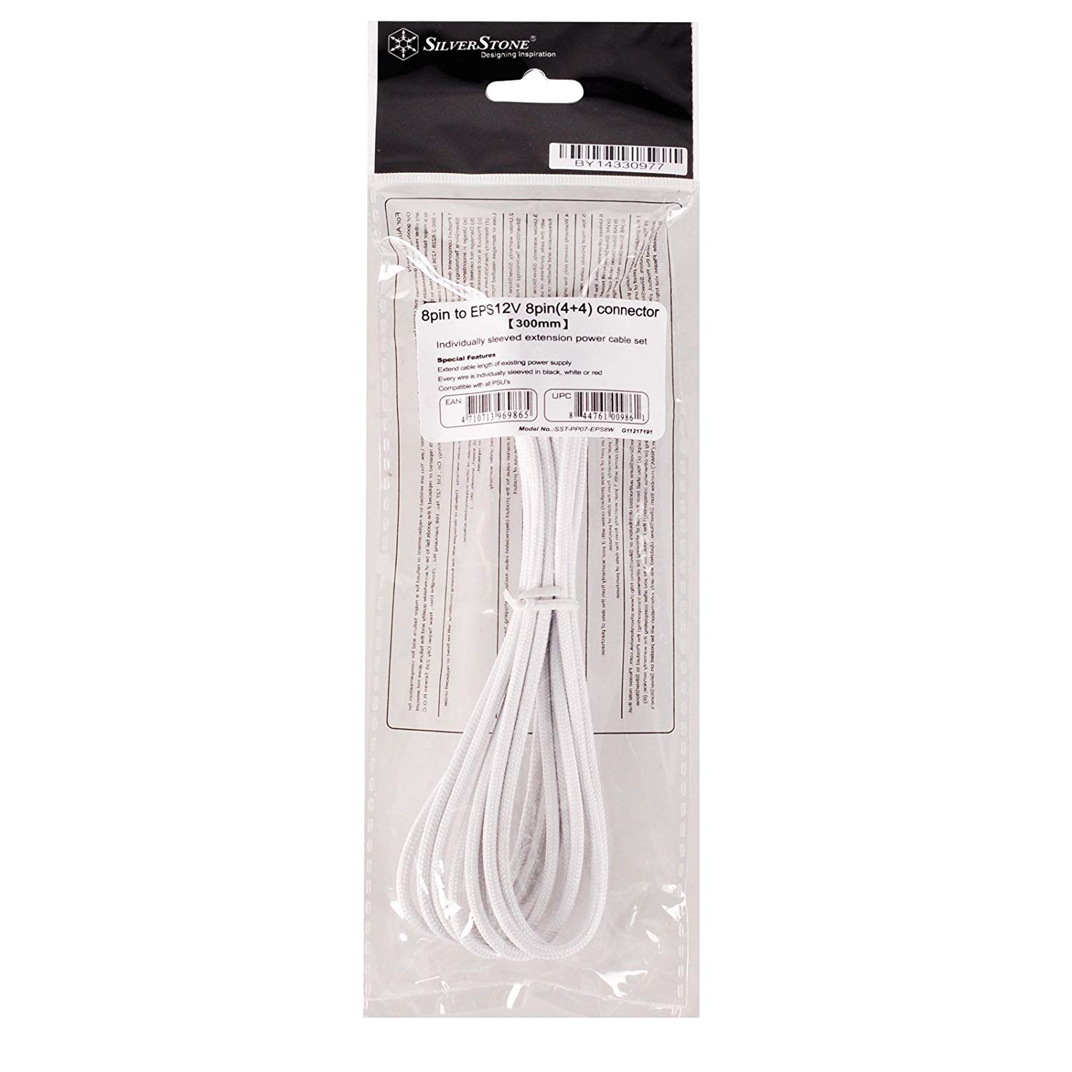 SilverStone SST-PP07-EPS8W - 30cm EPS 8pin to EPS/ATX 4+4pin Sleeved Extention Cable, white, 300mm - Image 3